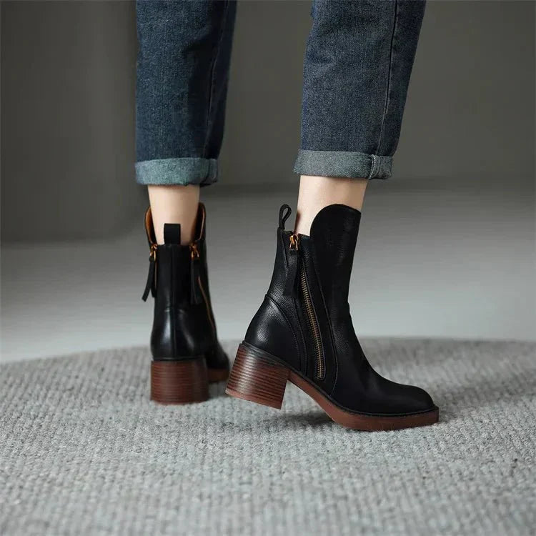 Ankle Boots | Block Heel with Side Zip Detail