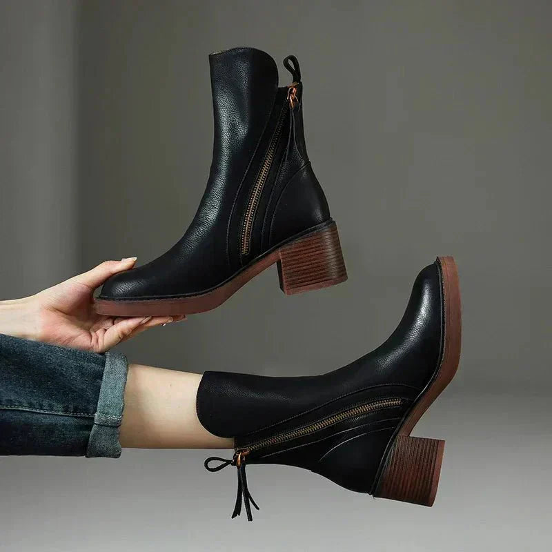 Ankle Boots | Block Heel with Side Zip Detail