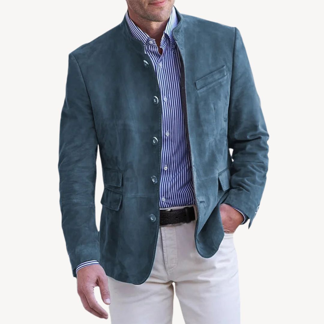 Blazer Jacket - Mandarin Collar with Button Front
