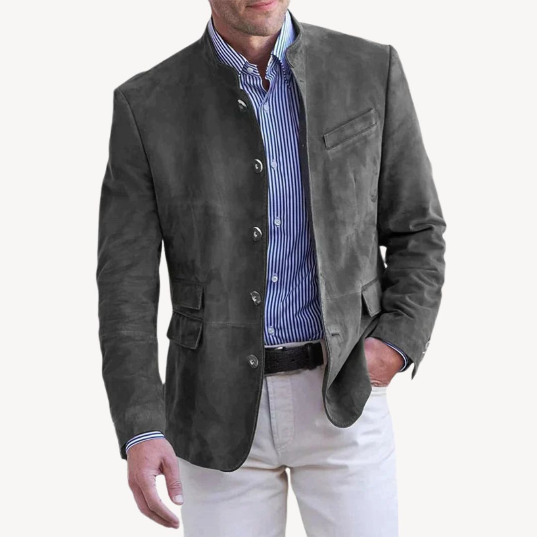 Blazer Jacket | Mandarin Collar with Button Front