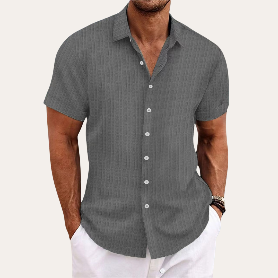 Men's Stripped Short Sleeve Blouse Shirt