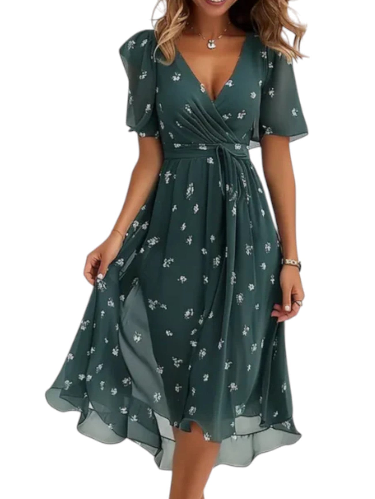 Women Summer Midi Wedding Guest Wrap Dress