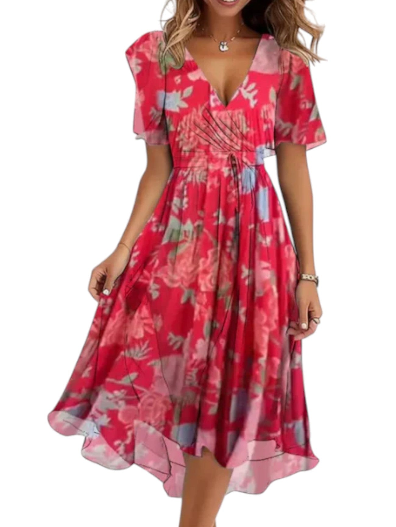 Women Summer Midi Wedding Guest Wrap Dress