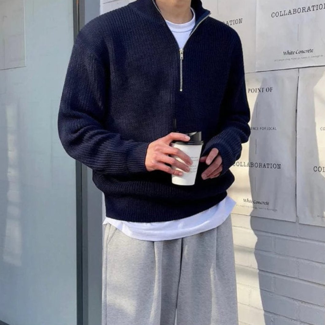 Half Zip Jumper - Relaxed Fit Ribbed Knit