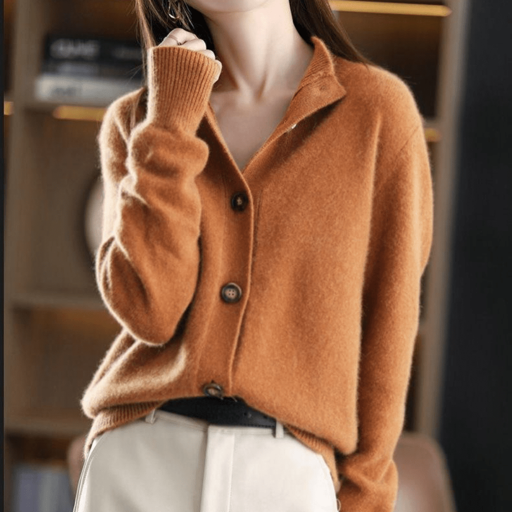 Button Front Knit Cardigan - Collared Neck