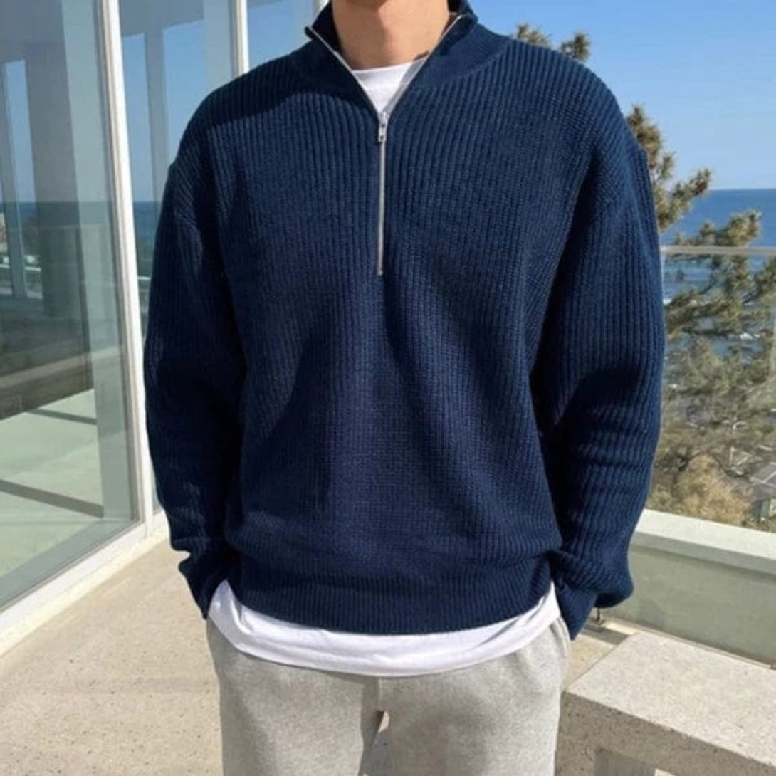 Half Zip Jumper - Relaxed Fit Ribbed Knit