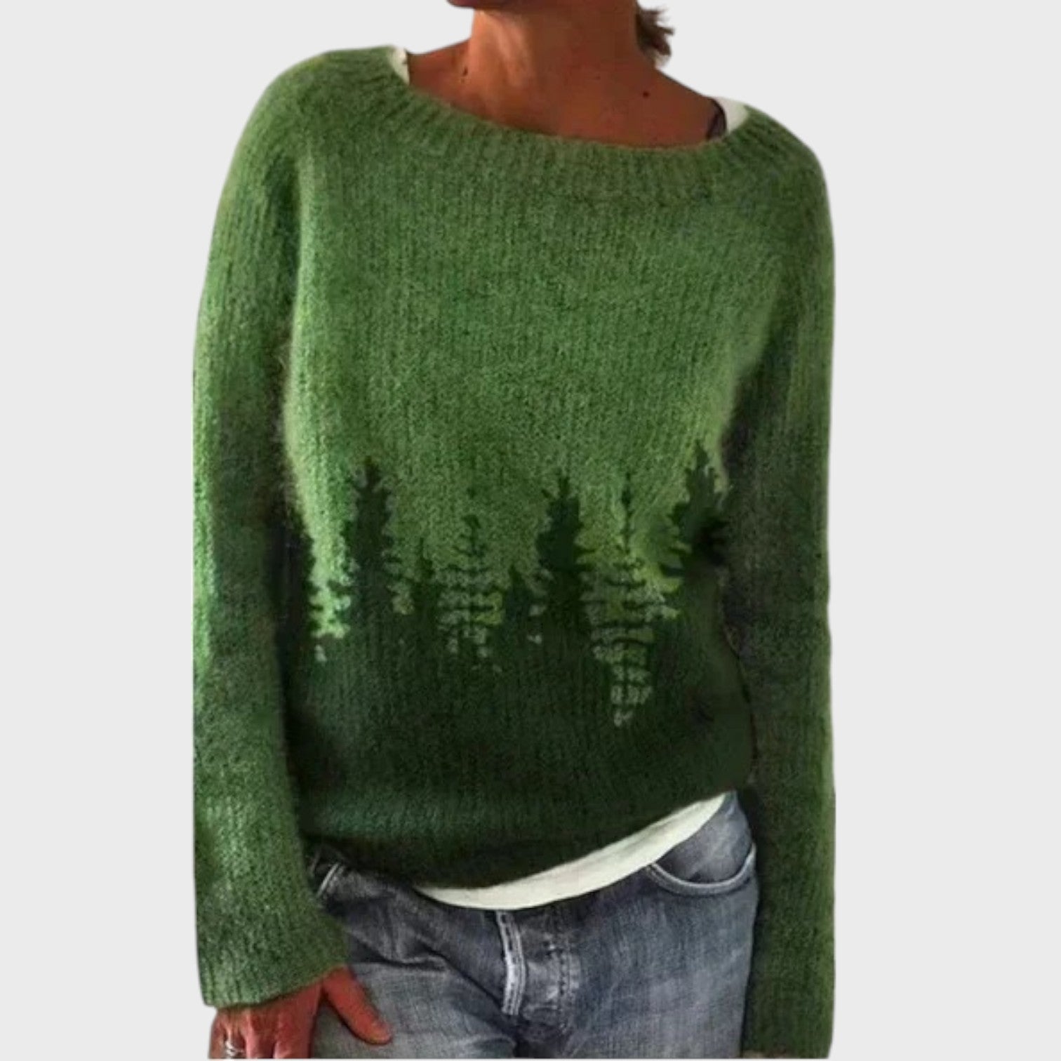 Knitted Pullover | Round Neck with Forest Design