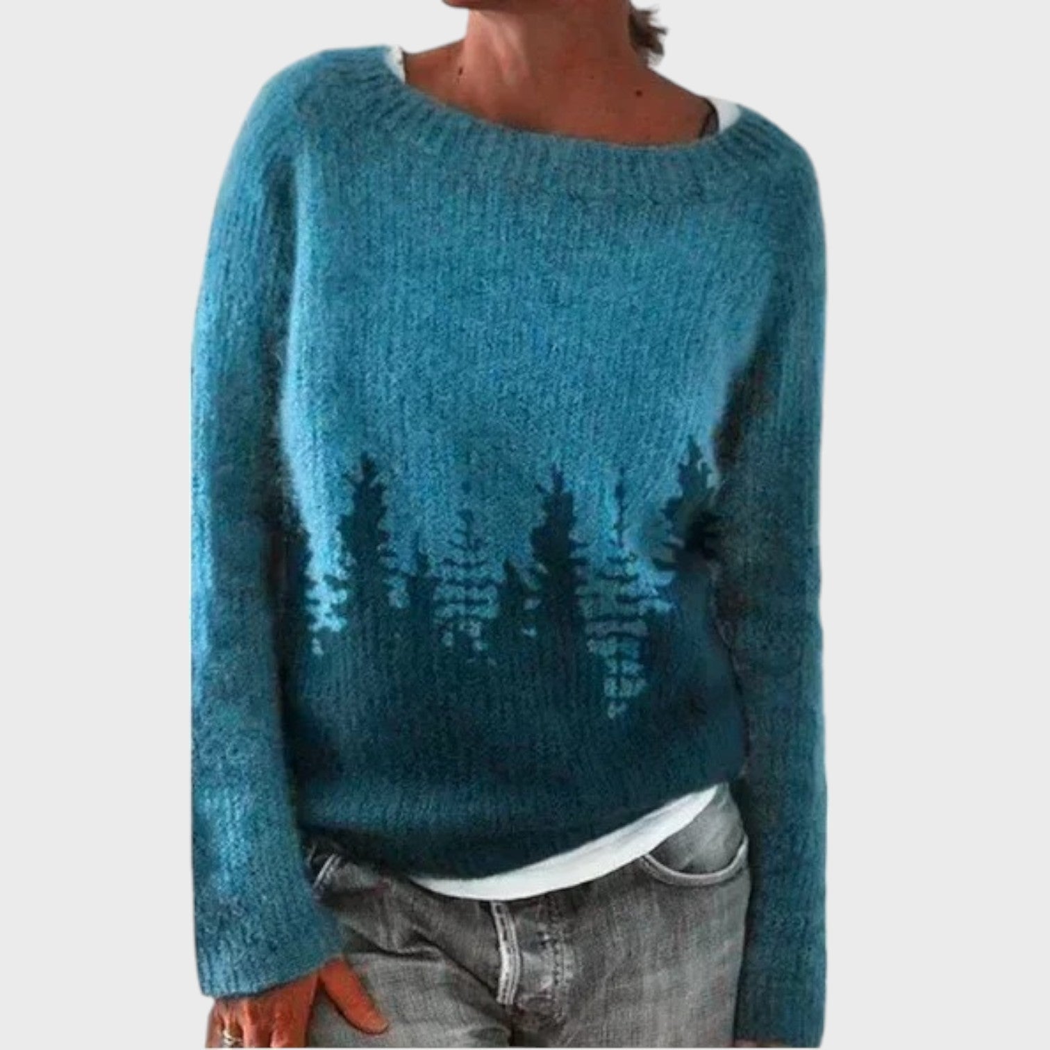 Knitted Pullover | Round Neck with Forest Design