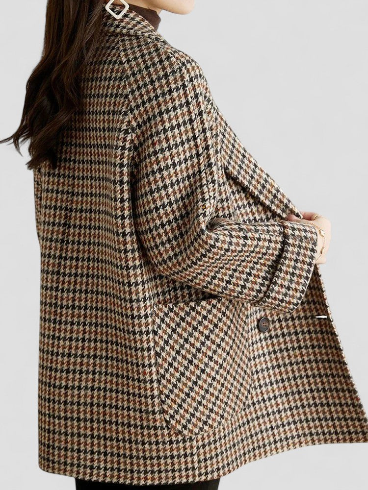 Houndstooth Blazer Coat | Double Button Oversized Fit