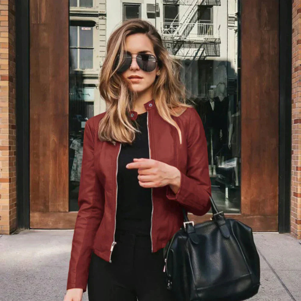 Fitted Biker Jacket - Zip Front Stand Collar