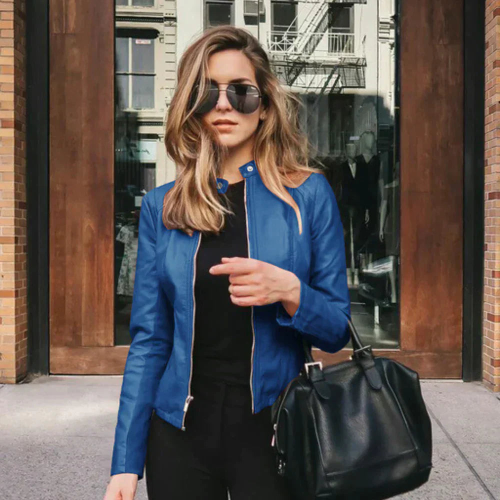 Fitted Biker Jacket - Zip Front Stand Collar