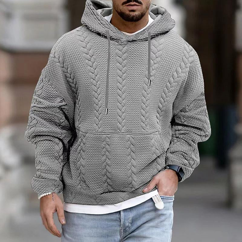 Pullover Hoodie - Cable Knit Pattern with Drawstring Hood