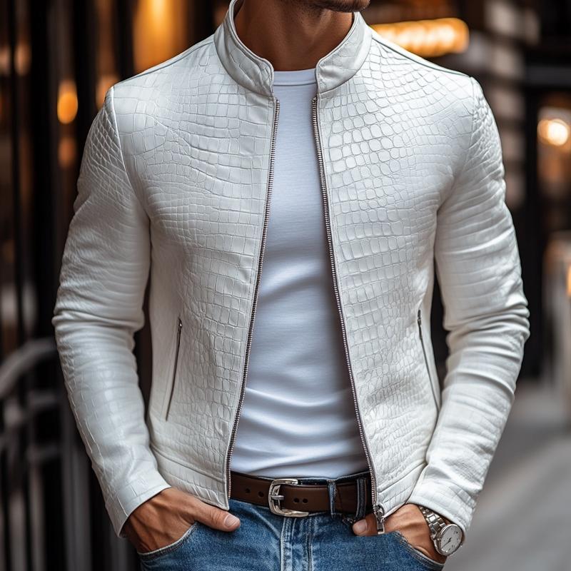 Biker Jacket | Stand Collar Zip Front Slim Fit