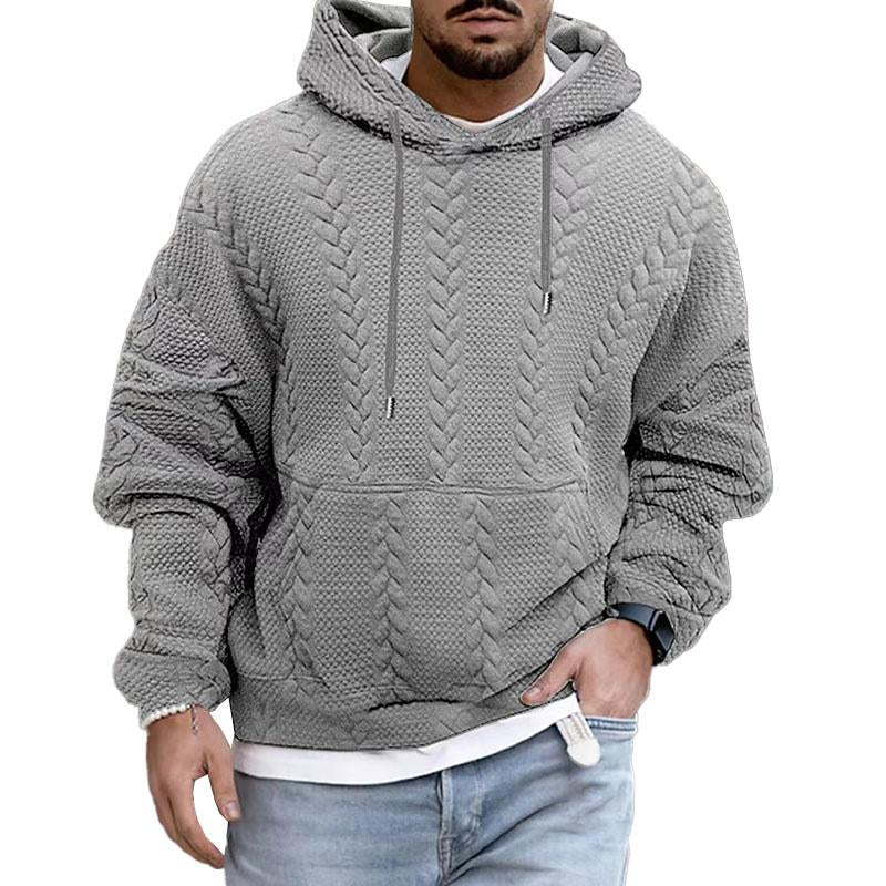 Pullover Hoodie - Cable Knit Pattern with Drawstring Hood