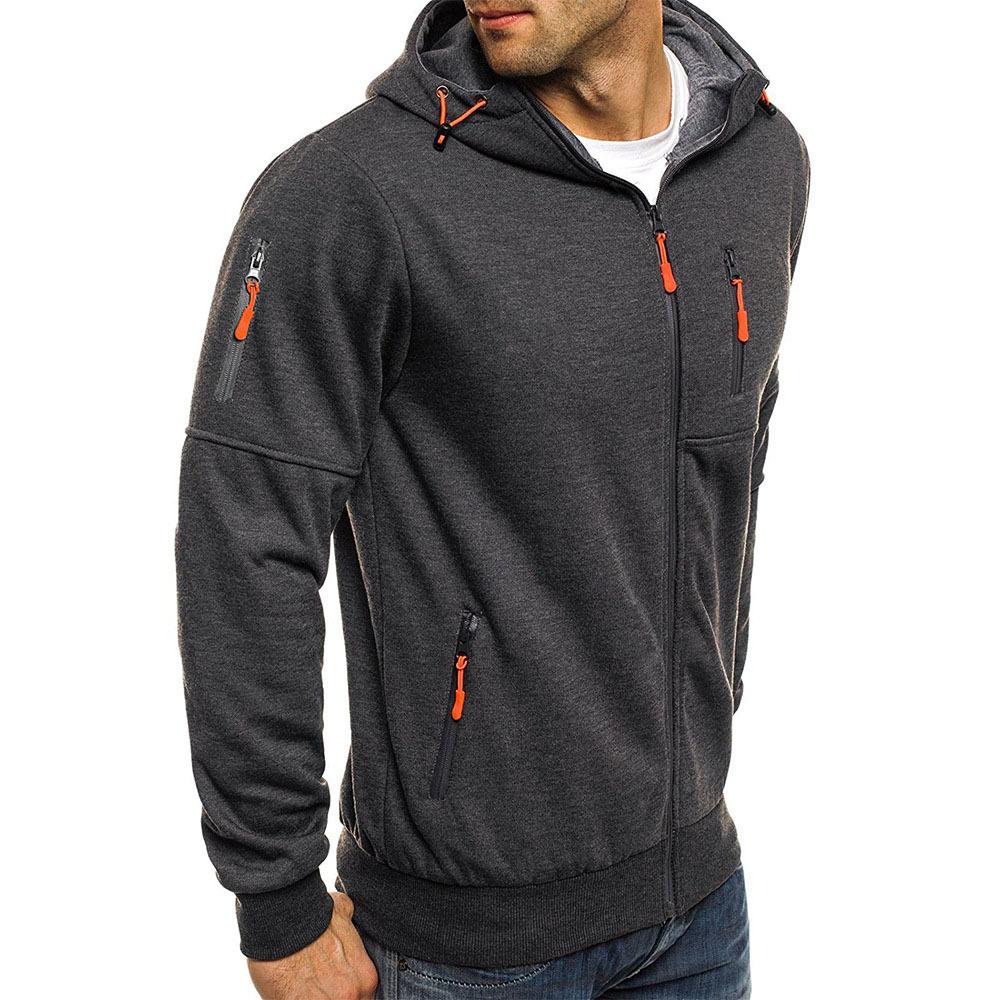 Zip Up Hoodie - Drawstring Hood with Multiple Zipper Pockets