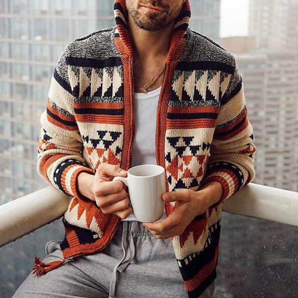Geometric Zip Front - Knit Cardigan