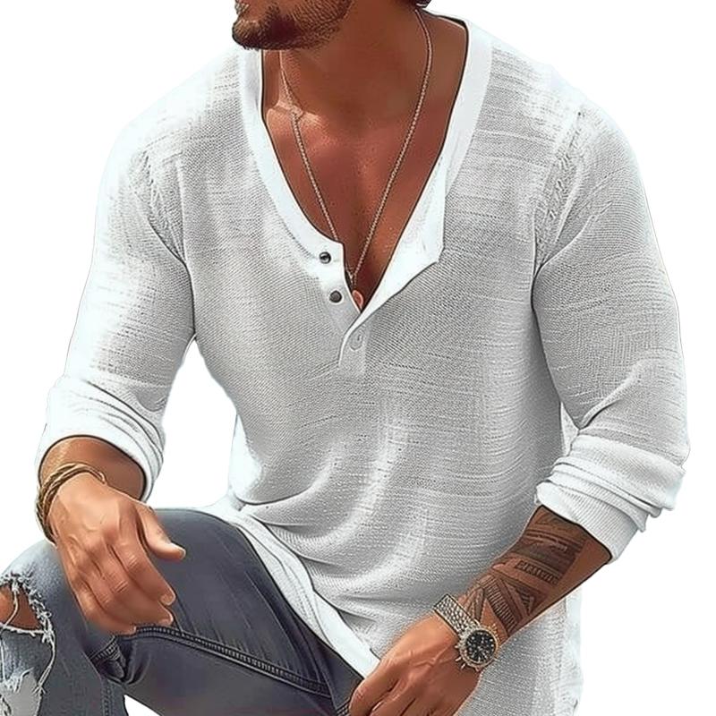 Henley Shirt | Long Sleeve V Neck Button Design