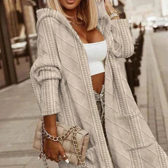 Long Knit Cardigan - Hooded Open Front
