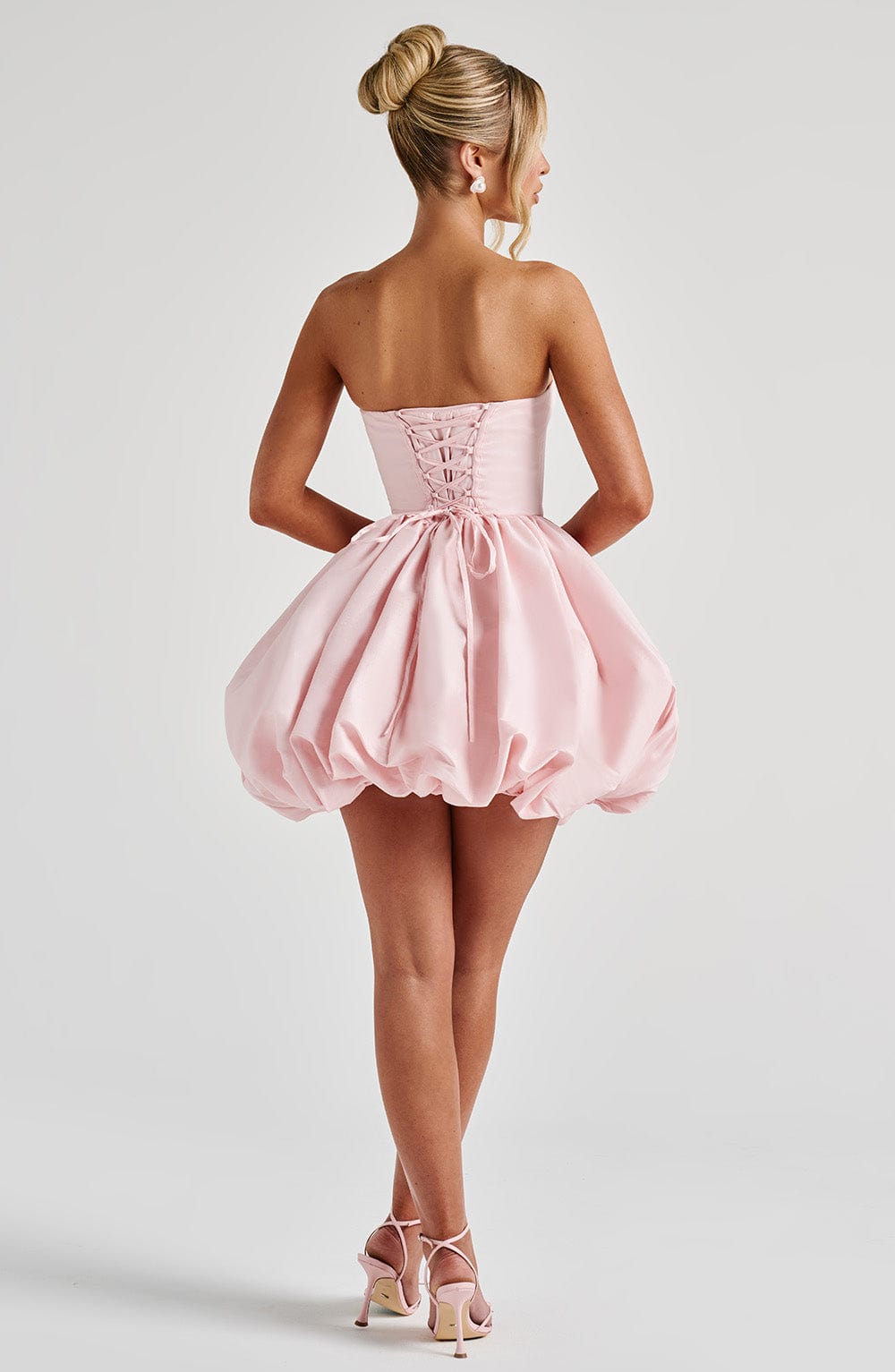 Women’s Strapless Puff Ball Mini Dress | Boned Bodice Lace Up Back With Detachable Bow