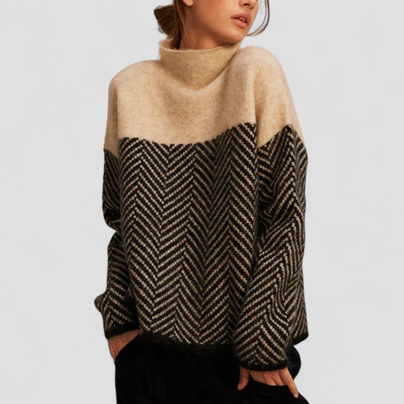 Knitted Pullover | High Neck with Herringbone Design