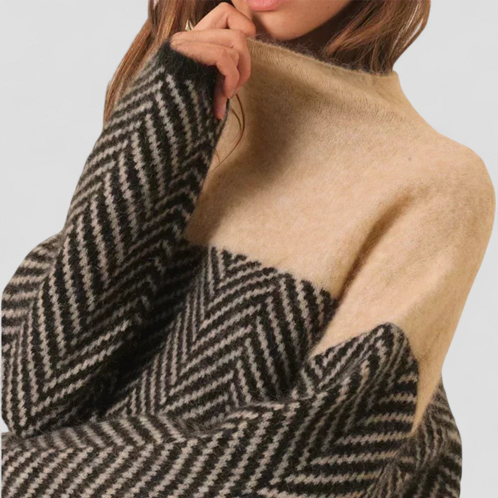 Knitted Pullover | High Neck with Herringbone Design