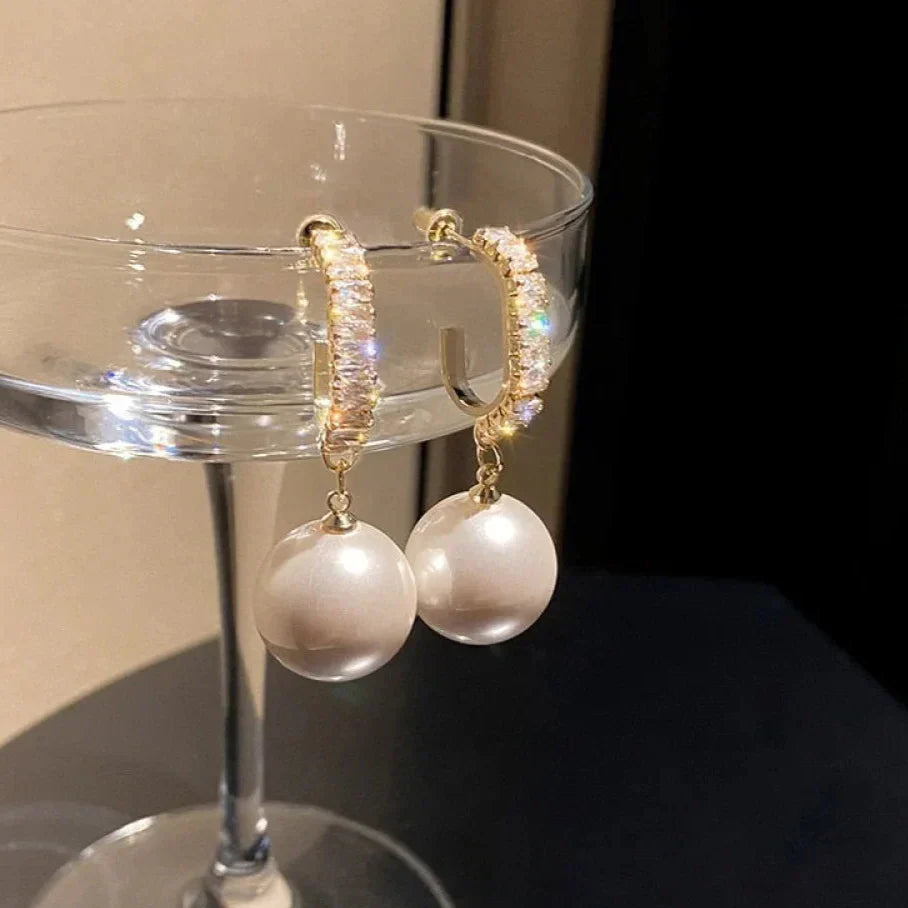 Pearl Drop Earrings - Hoop Design