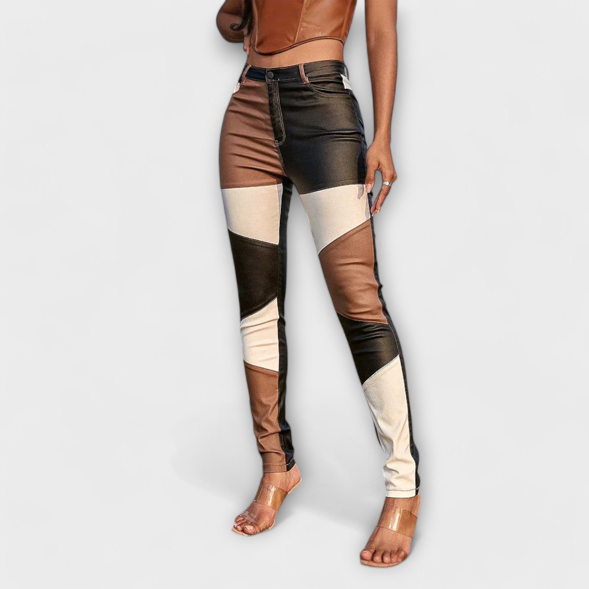 Skinny Trousers - Bold Colour Block Pattern