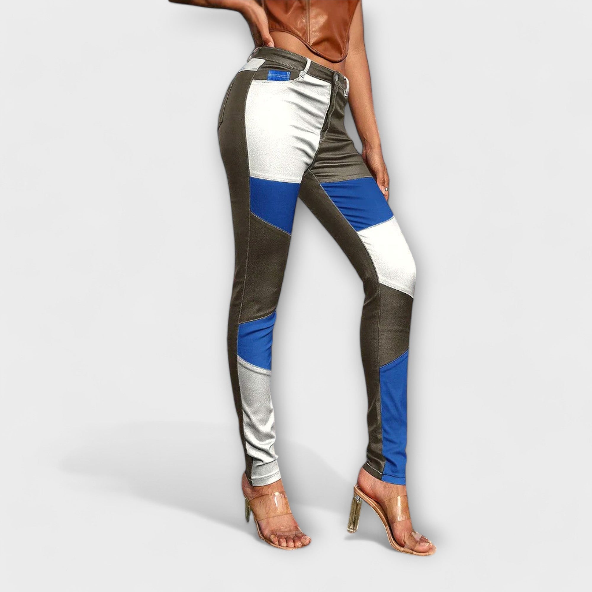 Skinny Trousers - Bold Colour Block Pattern