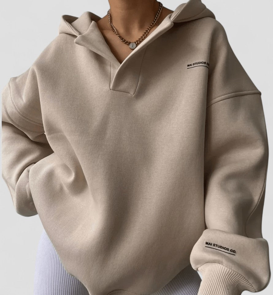 Pullover Hoodie - Relaxed Fit with Open Collar