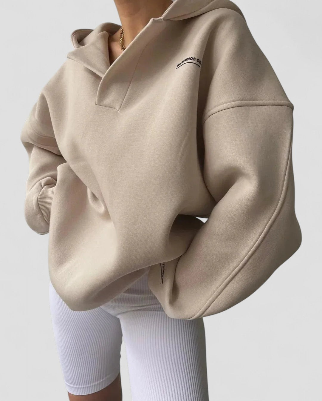 Pullover Hoodie - Relaxed Fit with Open Collar