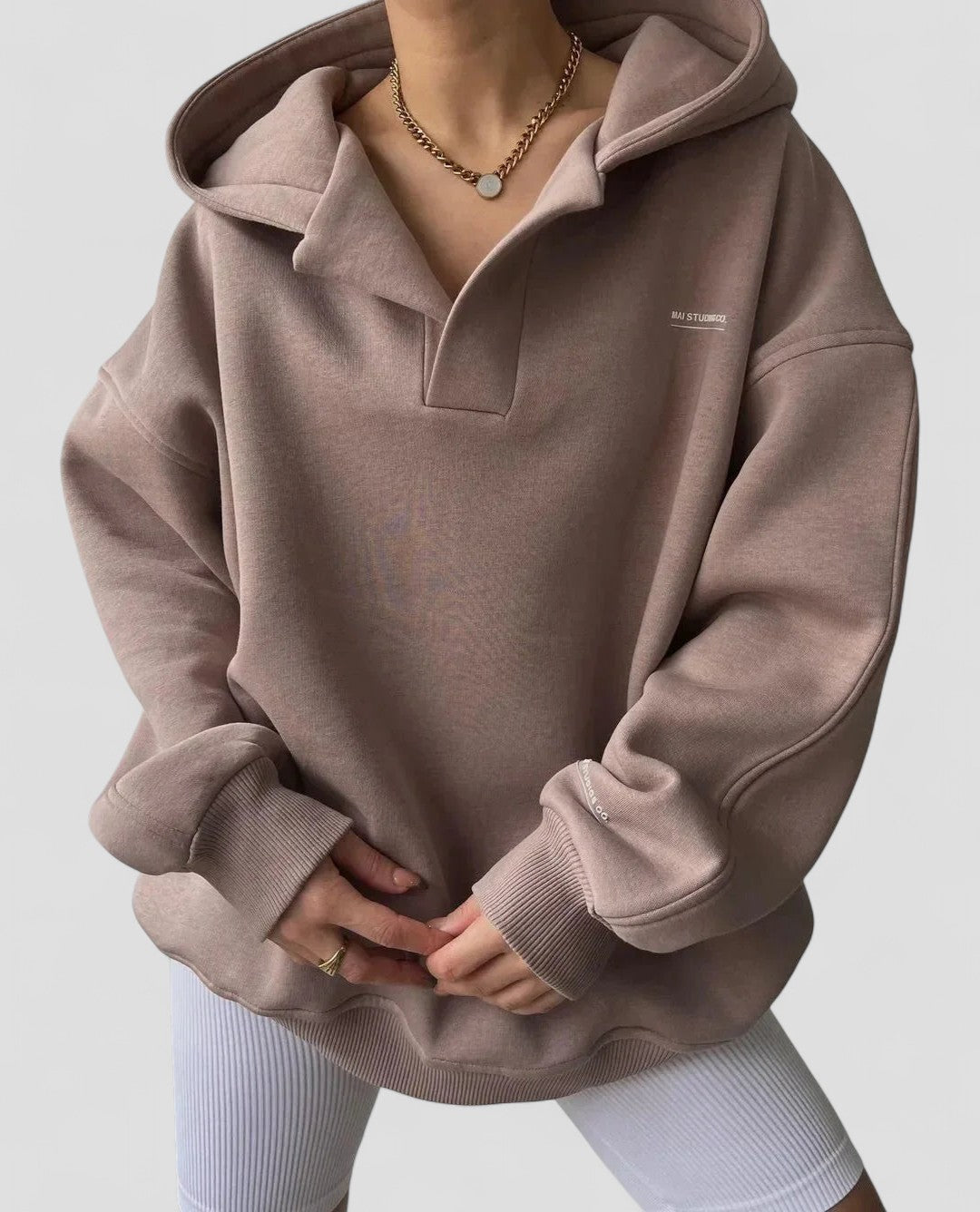 Pullover Hoodie - Relaxed Fit with Open Collar
