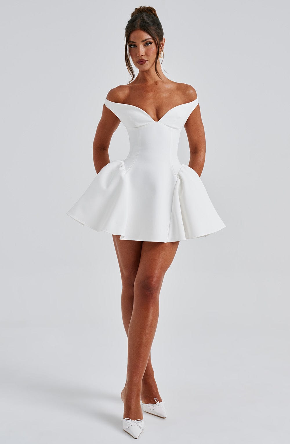 Women’s Off Shoulder Bardot Mini Dress | Plunge Neck Fit And Flare