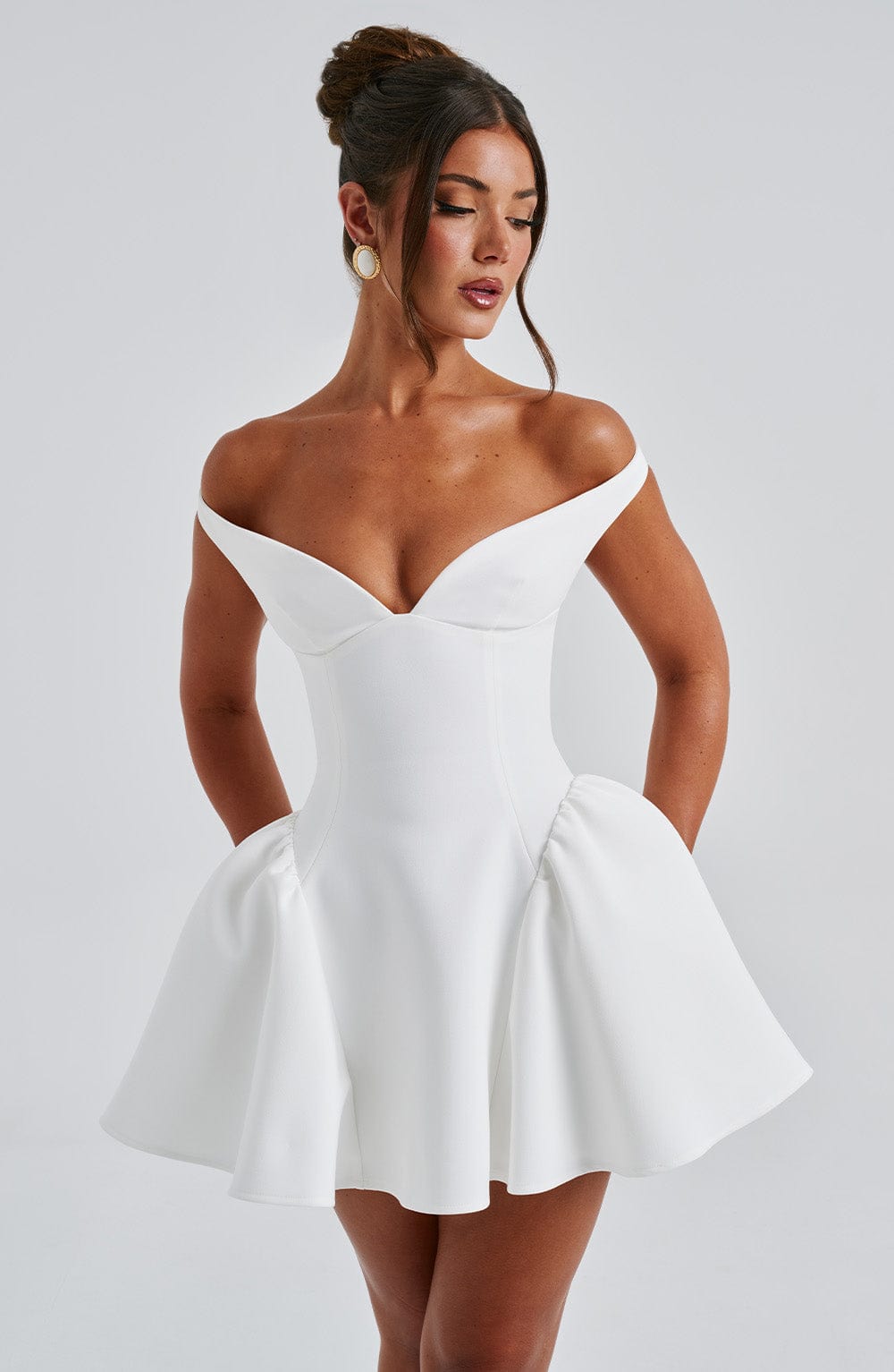 Women’s Off Shoulder Bardot Mini Dress | Plunge Neck Fit And Flare