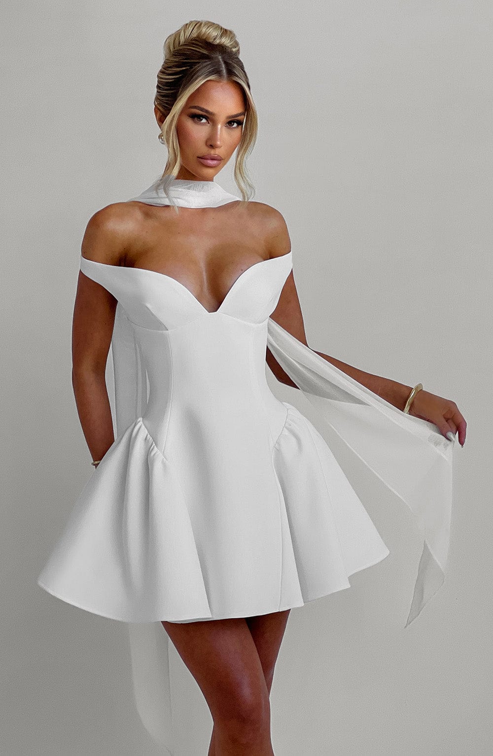 Women’s Off Shoulder Bardot Mini Dress | Plunge Neck Fit And Flare