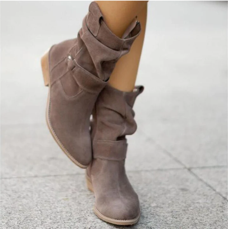 Slouch Ankle Boots - Side Zip with Mid Block Heel