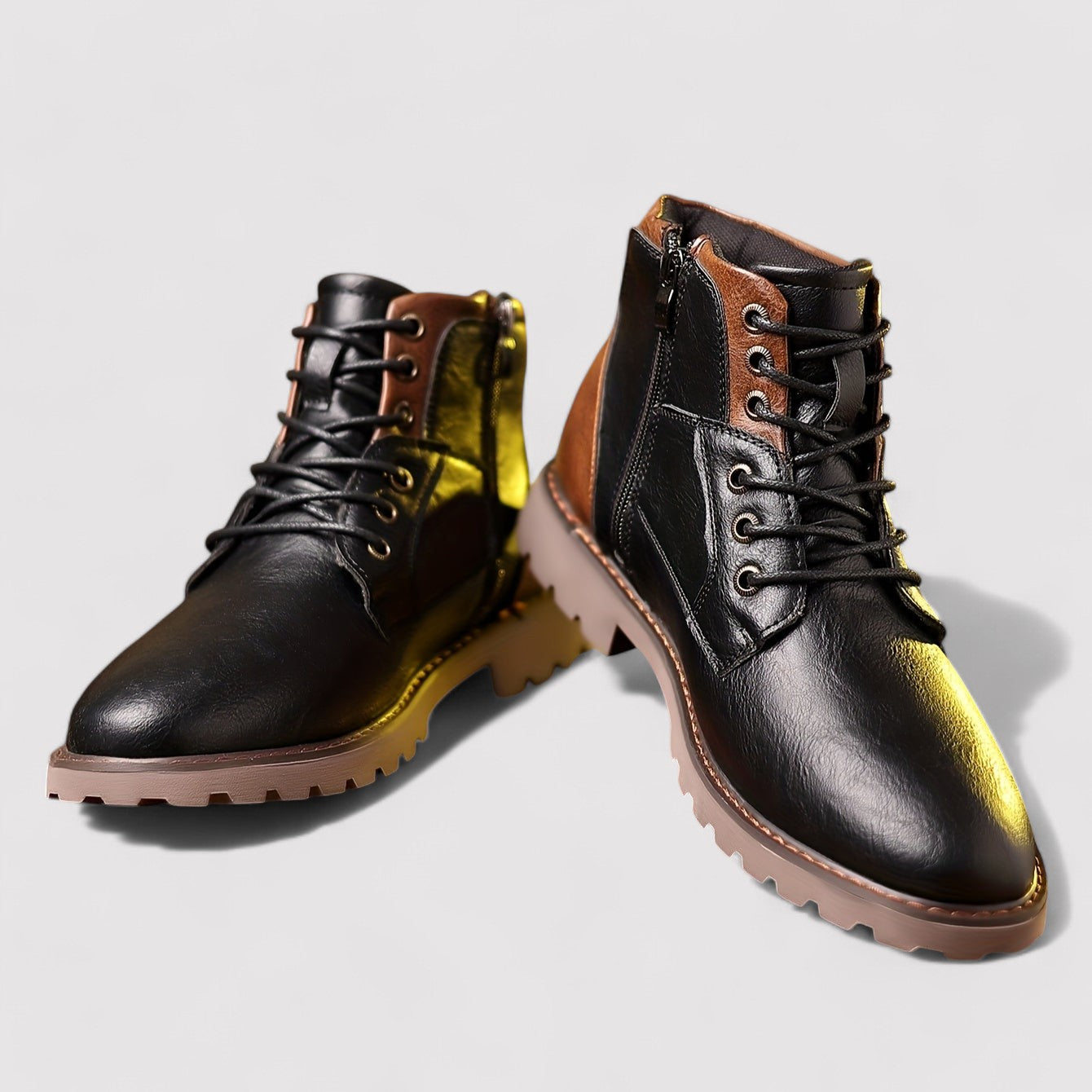 Lace Up Ankle Boots - Zip Side with Chunky Sole