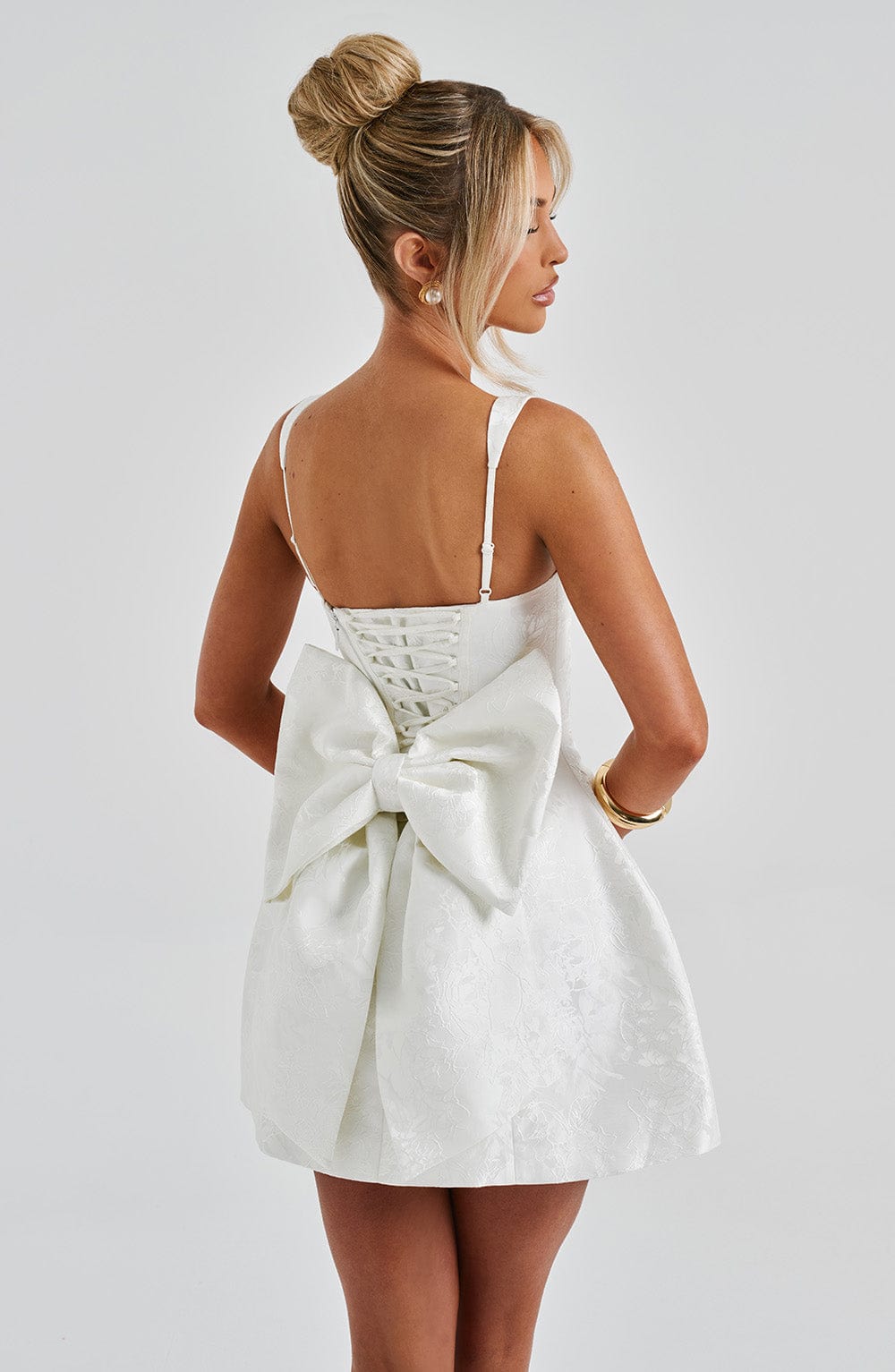 Women’s Square Neck Tulip Mini Dress | Detachable Bow Lace Up Back