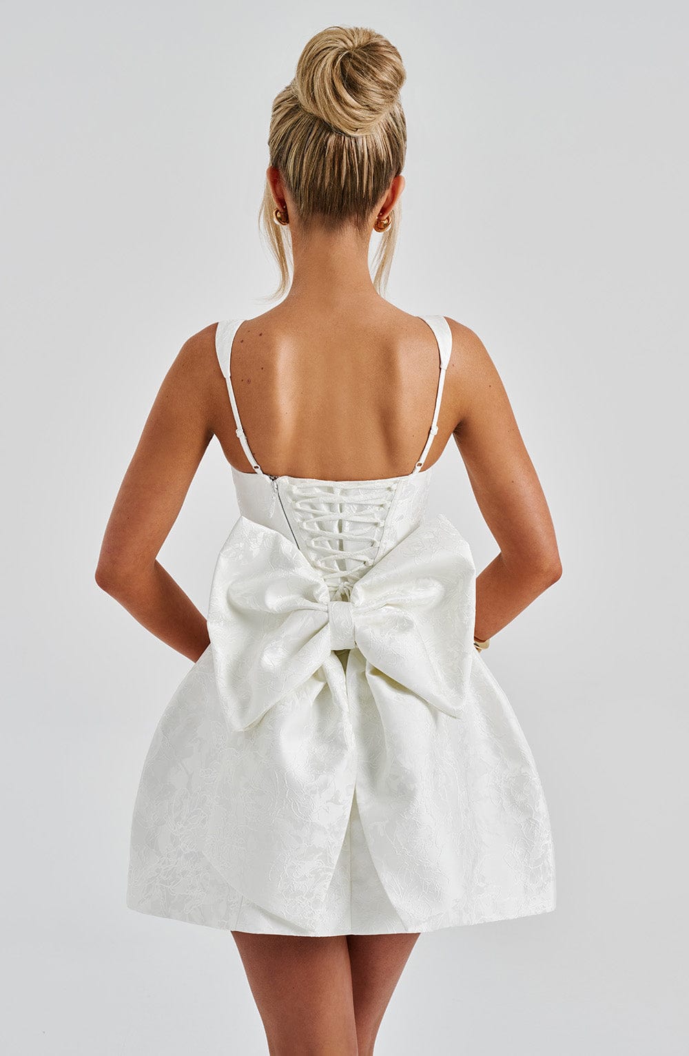 Women’s Square Neck Tulip Mini Dress | Detachable Bow Lace Up Back