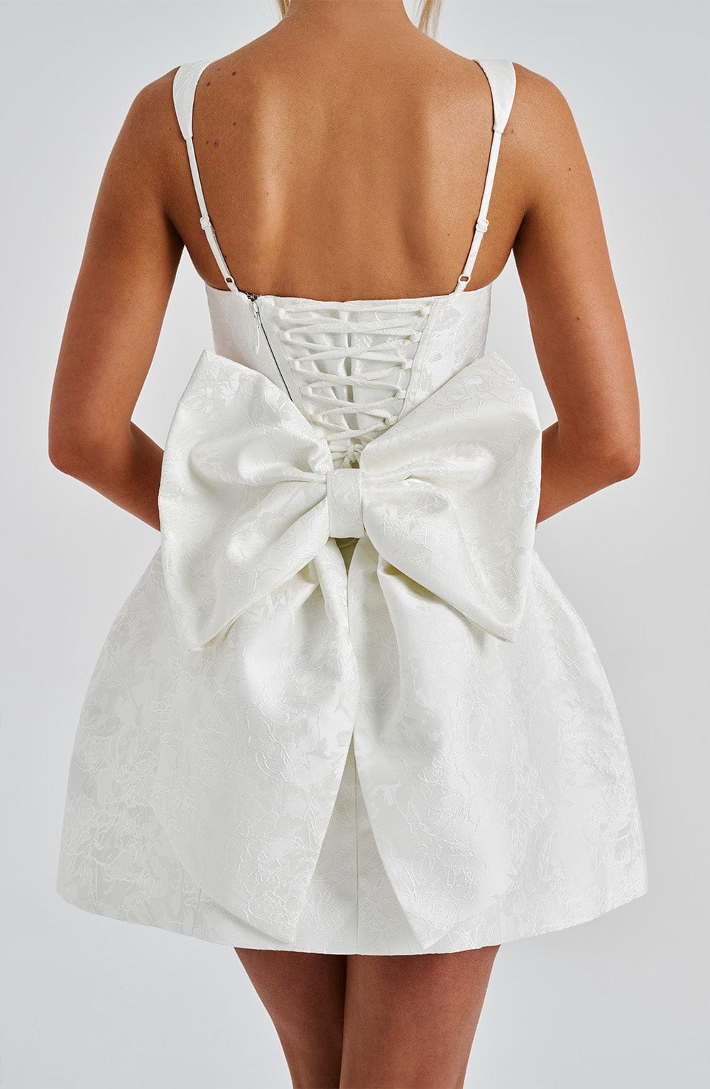 Women’s Square Neck Tulip Mini Dress | Detachable Bow Lace Up Back