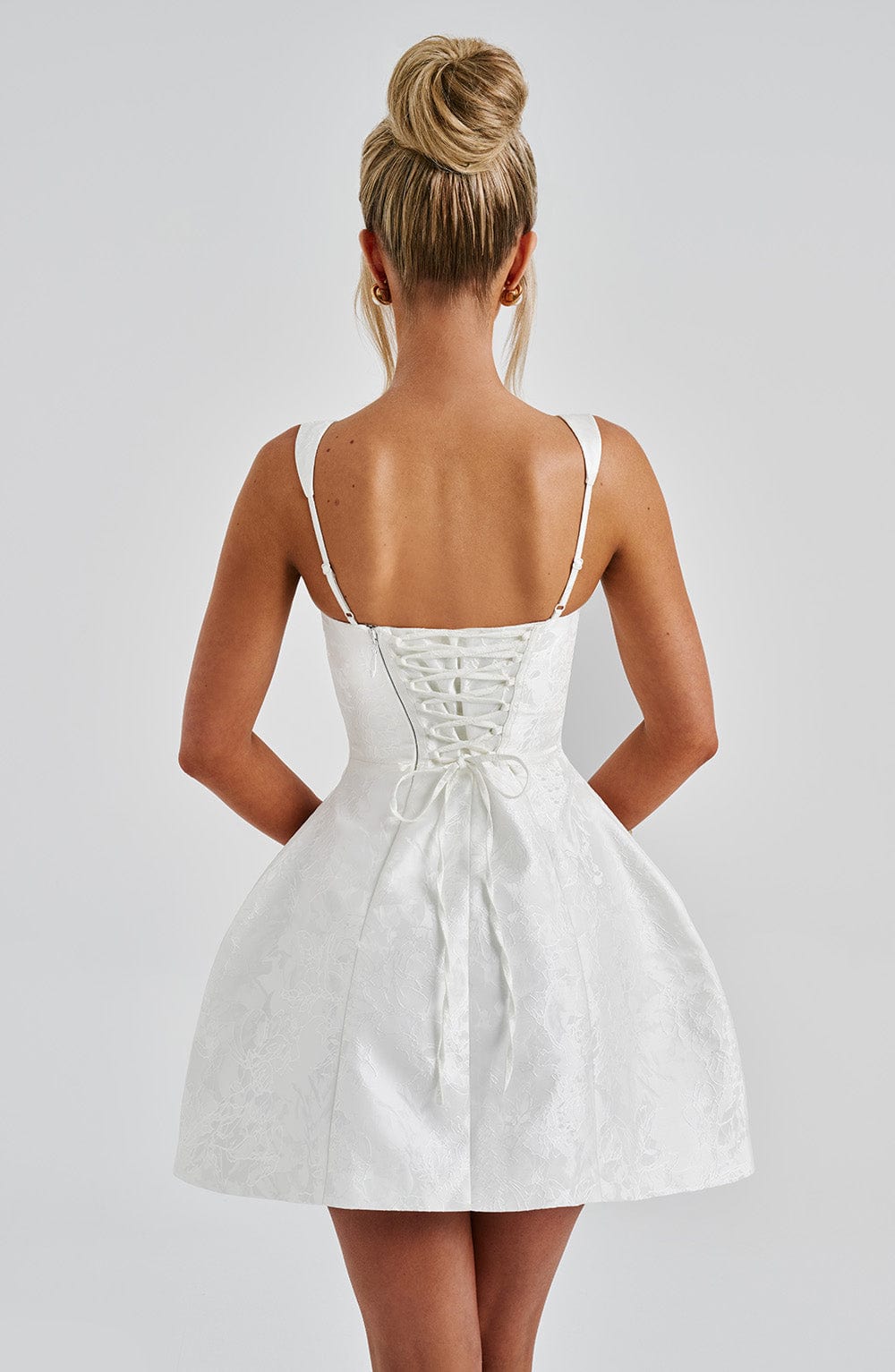 Women’s Square Neck Tulip Mini Dress | Detachable Bow Lace Up Back