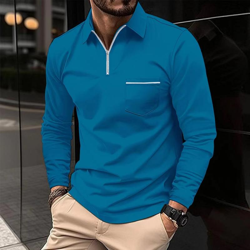 Long Sleeve Polo Shirt | Zip Neck with Chest Pocket
