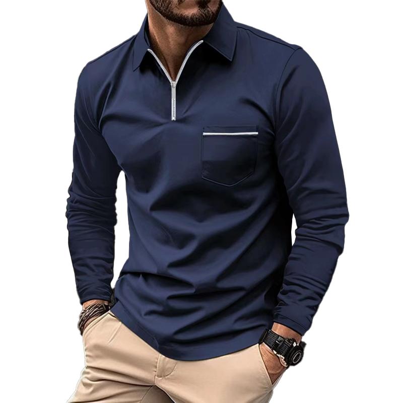 Long Sleeve Polo Shirt | Zip Neck with Chest Pocket