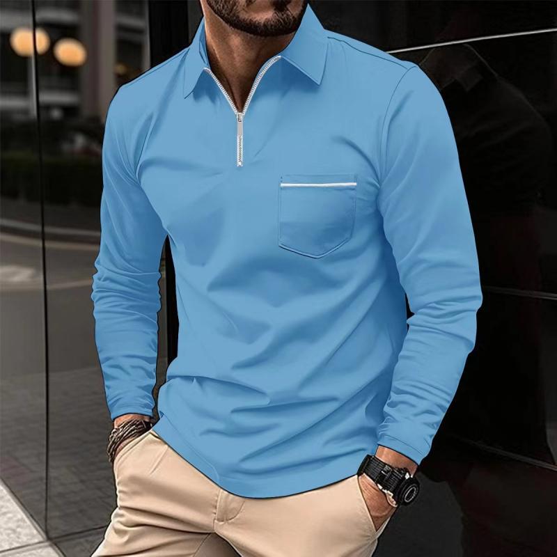 Long Sleeve Polo Shirt | Zip Neck with Chest Pocket