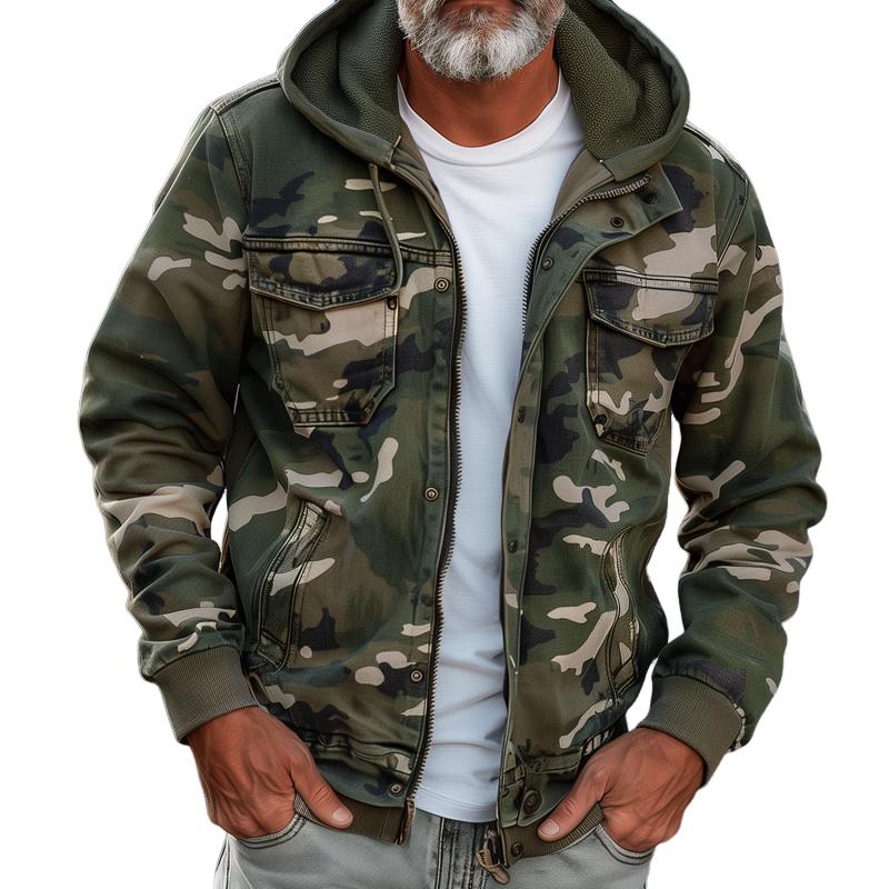 Camo Jacket | Hooded Zip Front Cargo Style