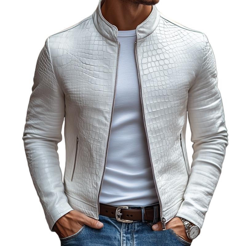 Biker Jacket | Stand Collar Zip Front Slim Fit