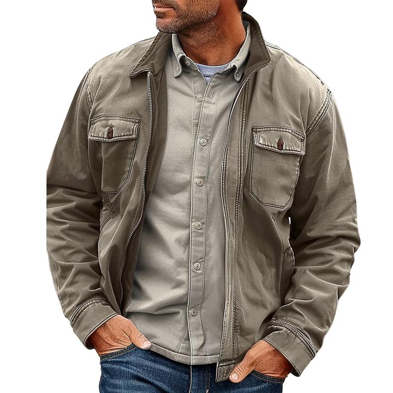 Casual Zip Trucker Jacket | Field Style with Chest Pockets