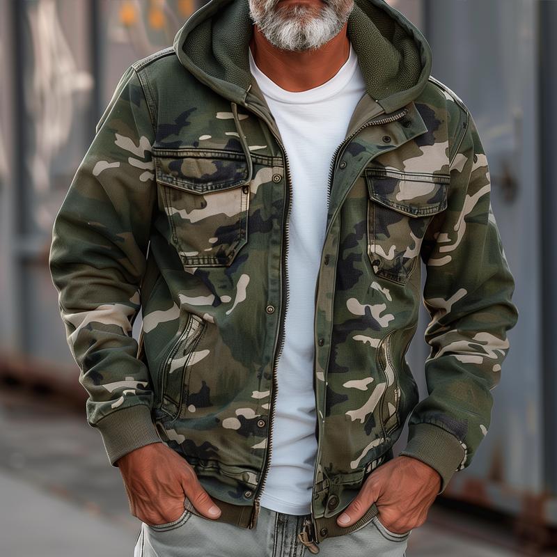 Camo Jacket | Hooded Zip Front Cargo Style