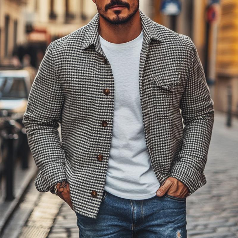 Houndstooth Shirt Jacket | Button Front Classic Style