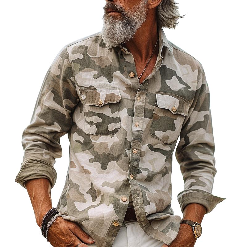 Camouflage Blouse | Long Sleeve Button Up with Chest Pockets