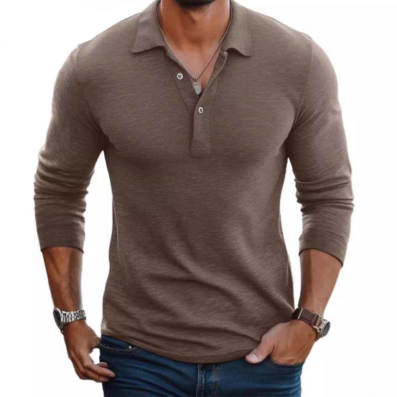 Long Sleeve Polo Shirt | Button Placket Lapel Collar
